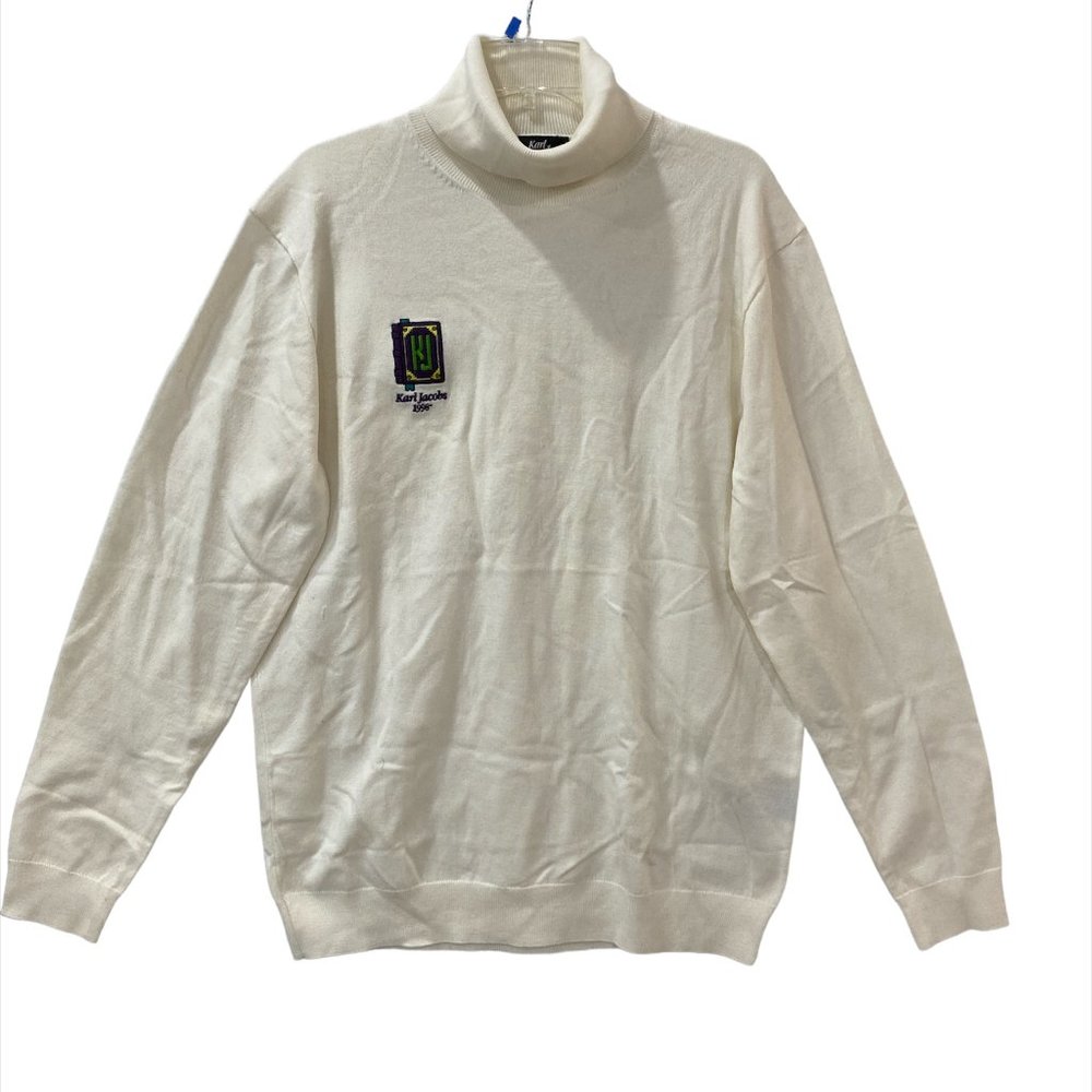 Karl Jacobs White Enchantment Knit Embroidered Turtle Neck Sweater Men's 3X New